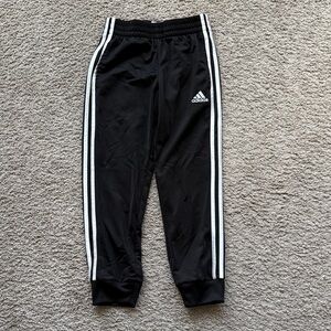 Adidas Kids Black Joggers with White Stripes - boys size 8